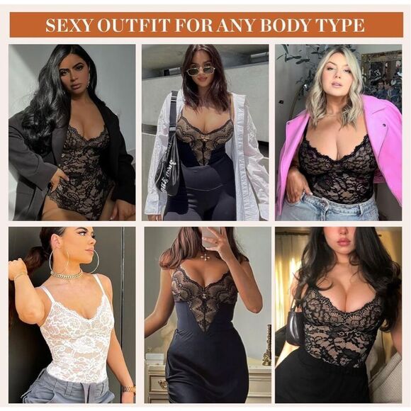 SHAPSHE Lace Bodysuit for Women Tummy Control Shapewear Women's V-neck Camisole - Picture 8 of 8